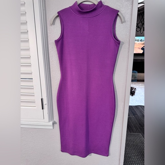 Purple Mock Neck Sleeveless Bodycon Midi Dress - Picture 1 of 3